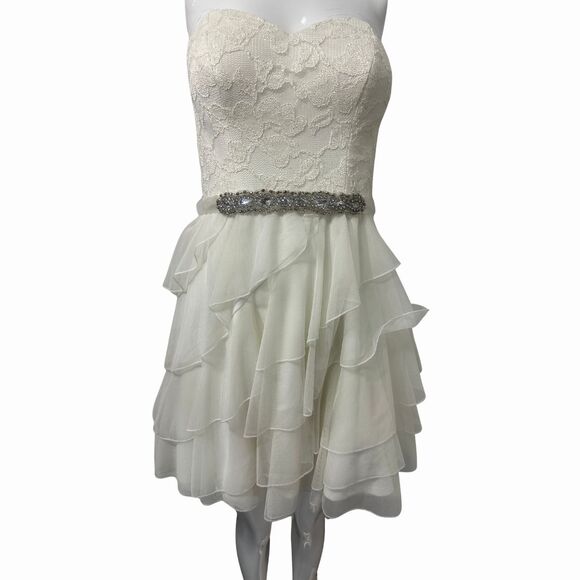 Love Reign Rhinestones Studded Ruffle Tulle Mini Dress White Women's Size 3 - Picture 2 of 6